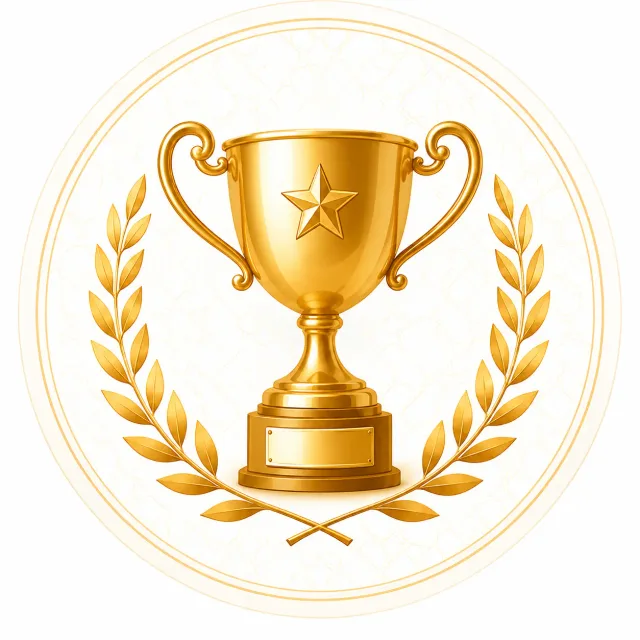 Trophy in a laurel wreath, representing prizes and shields won by our students